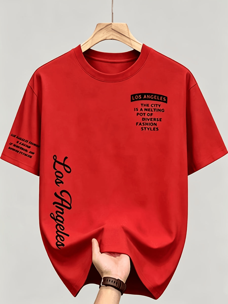 Men'S American Retro Letter Print New Arrival Comfortable Fashion Casual T-Shirt, Easy Care, Business Casual Style, Breathable, Comfortable, Ideal Top for Outdoor Sports - Red