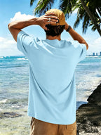 Men's New Pure Cotton Short Sleeve Round Neck T-Shirt, Comfortable, Soft, and Breathable, Perfect for Vacation, Leisure, and Daily Wear, a Summer Essential - Light Blue Color