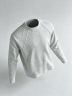 Men Raglan Crew Neck Long Sleeve Sweatshirt, Solid Color Loose Basic Pullover Top, Casual Daily Shirts for Spring Autumn - White Flower Gray