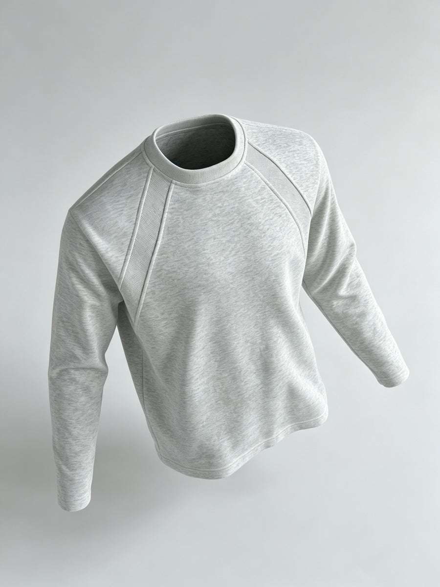 Men Raglan Crew Neck Long Sleeve Sweatshirt, Solid Color Loose Basic Pullover Top, Casual Daily Shirts for Spring Autumn - White Flower Gray