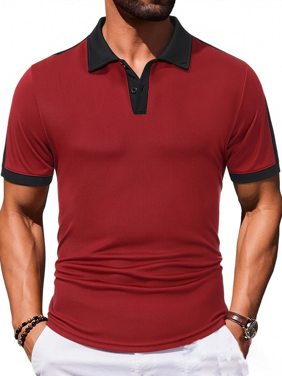 Men'S Casual Sports Solid Polo Shirt with Short Sleeves - Red