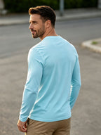 100%, 3pcs Men'S V-Neck Long Sleeve Chokers T-Shirts, Men'S Knit Sweatshirt, New Casual Athletic Ribbed Collar Top - Black+white+sky blue