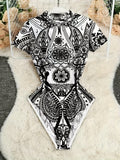 Young Y2K Sheer Floral Print Crew Neck Short Sleeve Rompe - White