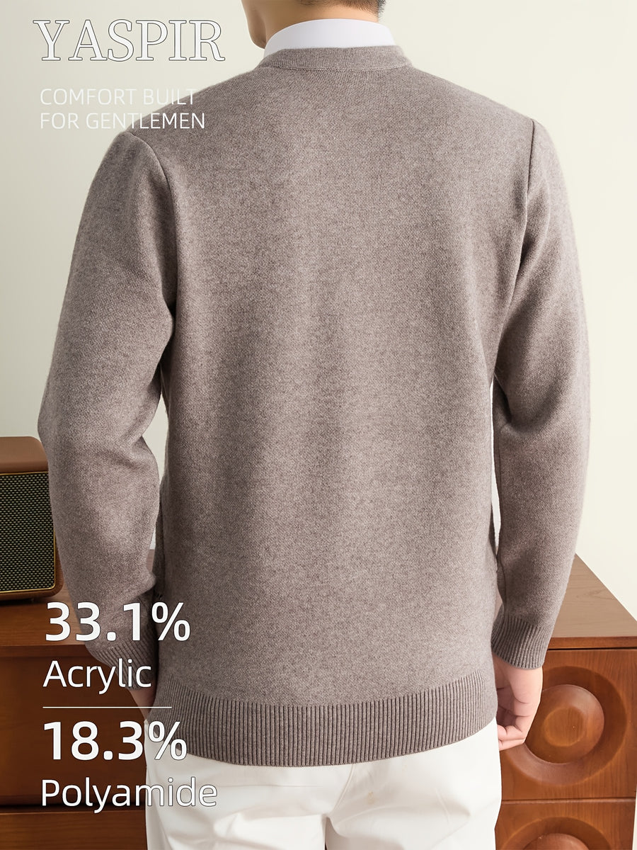 Autumn Winter Men'S Knit Pullover Sweater, Classic V-Neck Striped Design, Easy Casual Old Money Style Warm And Cold-Resistant, Suitable for Daily Commute, Leisure, Sports, Outdoor Camping, Hiking, Fishing, Holiday Gift for Father Or Husband - Camel