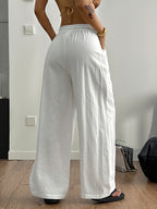 Women'S Summer Minimalist Bohemian Style Vacation Casual Everyday Versatile Comfortable Loose-Fitting Trousers, Pants - White