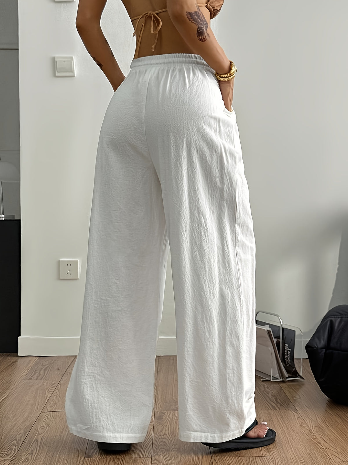 Women'S Summer Minimalist Bohemian Style Vacation Casual Everyday Versatile Comfortable Loose-Fitting Trousers, Pants - White