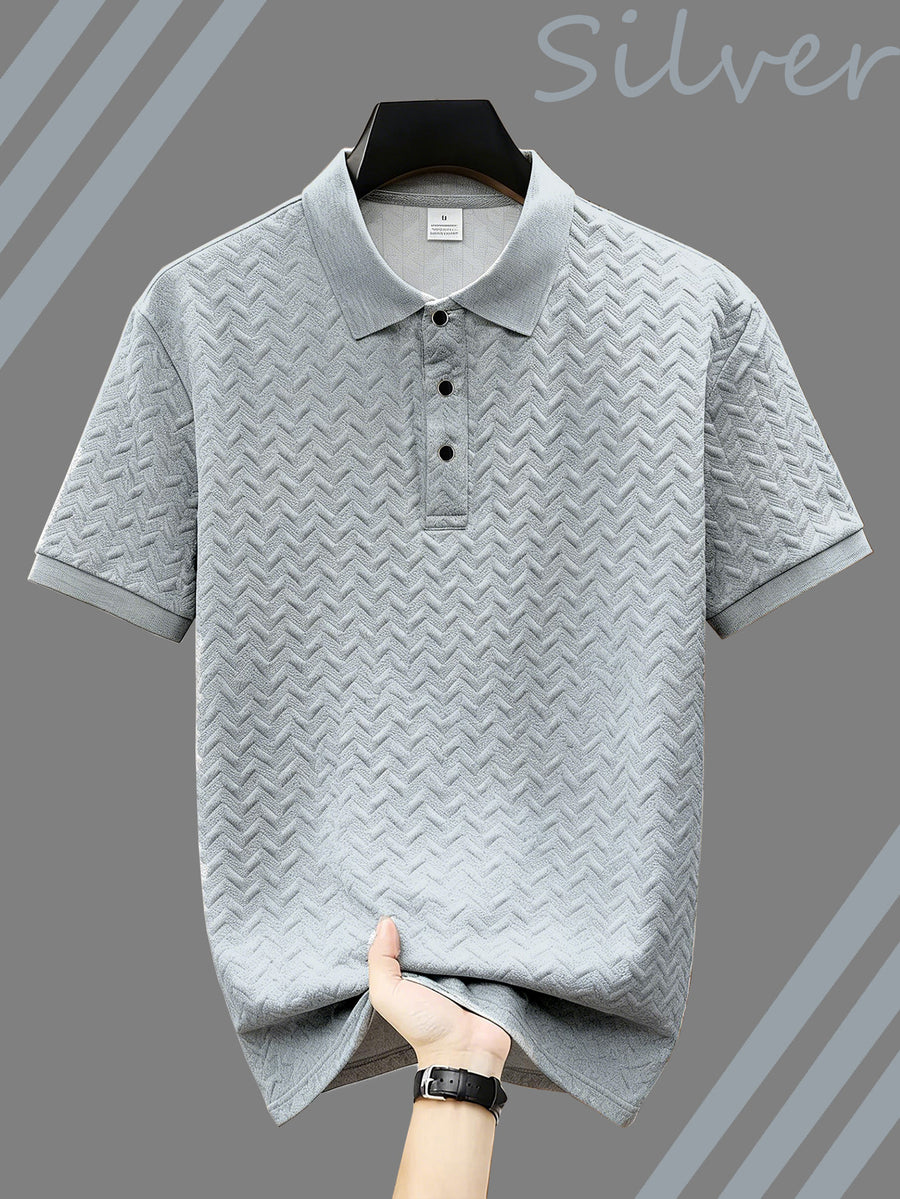 Men's Sporty Printed Waffle Jacquard Polo Shirt, Skin-friendly and Breathable Without Feeling Stuffy, Simple yet Sophisticated and Timeless. Featuring a Mature Men's Business-casual Jacquard Texture, Suitable for Golf, Commuting to Work, and Daily - Grey