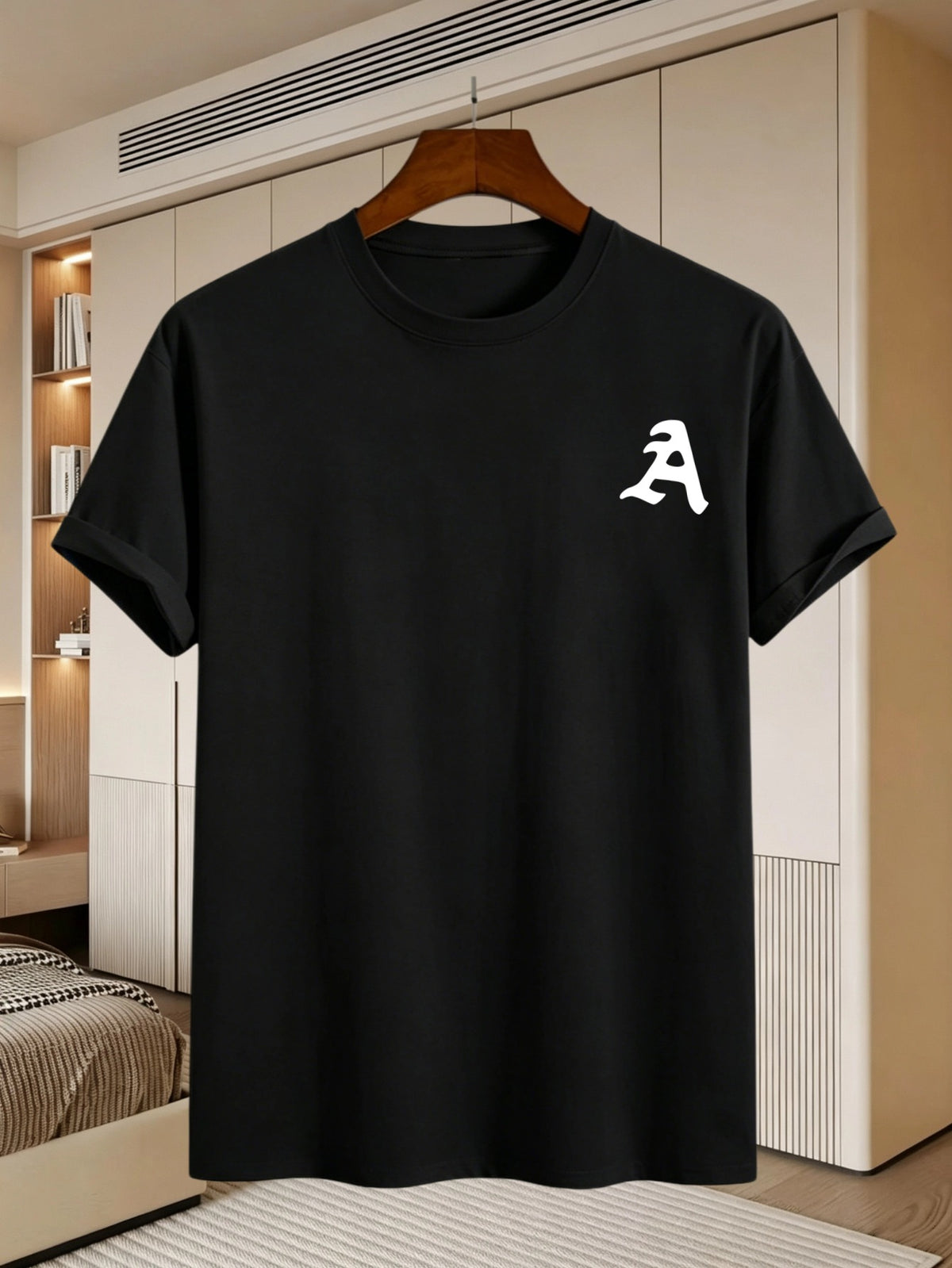 180G, 100%. Men'S Regular Fit Short Sleeve T-Shirt, Print with Location Design, High Fit Rate, All-Season Versatile - Black