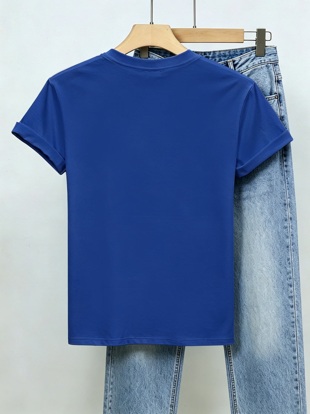 Minimalist Line Bear 'OK' Letter Print T-Shirt, Loose Fit, Casual and Relaxed Vibe, Perfect for Stylish Youthful Daily Street Outfits. - Blue