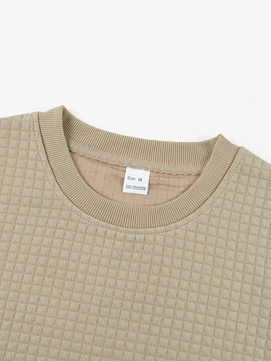 Men'S Waffle Knit T-Shirt, a Short Sleeve Crew Neck Casual Summer Top Featuring Premium Handcrafted Fashion Labeling. Made from Textured, Breathable Fabric with a Soft And Lightweight Feel, Offering a Comfortable Slim-Fit Design - Khaki