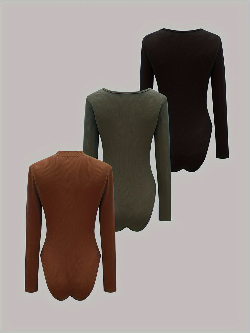 New Solid Color Long-Sleeve Fitted Bodysuit with Multiple Collars - Multicolor