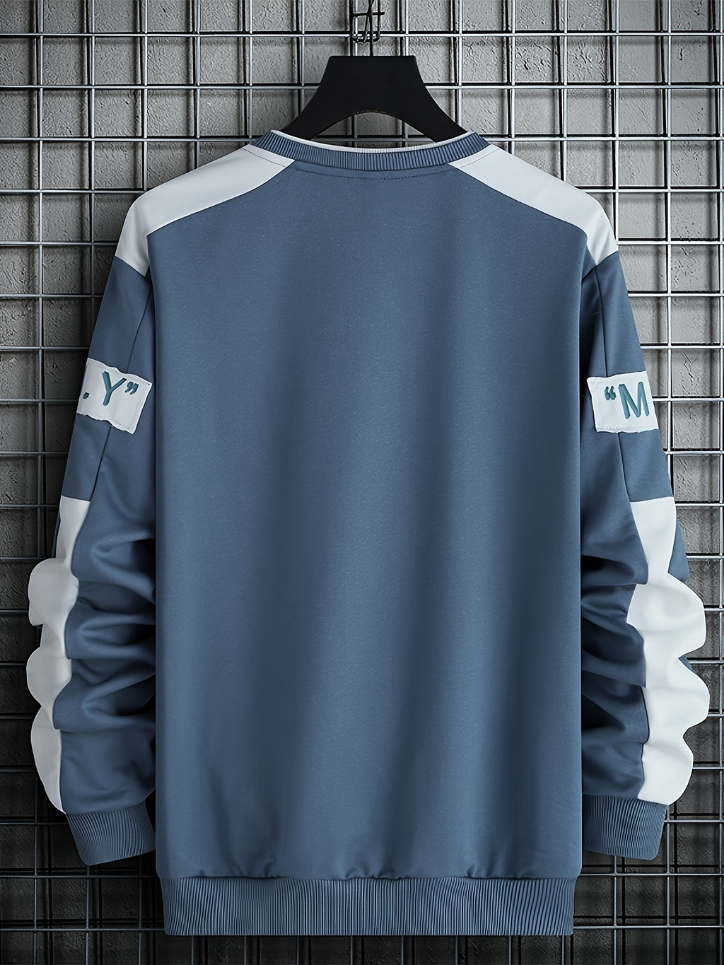 1pc Men's Casual Sportswear Top, Pullover Fashion Long Sleeve, Suitable for Spring and Autumn Outdoor Daily Running, Color-Block Letter Men's Sweatshirt - Blue