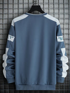 1pc Men's Casual Sportswear Top, Pullover Fashion Long Sleeve, Suitable for Spring and Autumn Outdoor Daily Running, Color-Block Letter Men's Sweatshirt - Blue