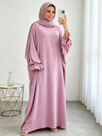 1pc Moisture-Wicking Breathable Fabric Loose Comfortable Batwing Dress Casual All-Match Abaya Suitable for Women'S Daily Wear Without Headscarf, Summer Abaya Women Abaya Women Muslim Dress Robe Summer Abaya Women - Pink Color