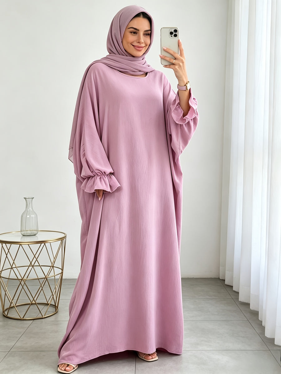 1pc Moisture-Wicking Breathable Fabric Loose Comfortable Batwing Dress Casual All-Match Abaya Suitable for Women'S Daily Wear Without Headscarf, Summer Abaya Women Abaya Women Muslim Dress Robe Summer Abaya Women - Pink Color