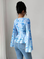 Women'S Fashion Casual Printed Top - Blue