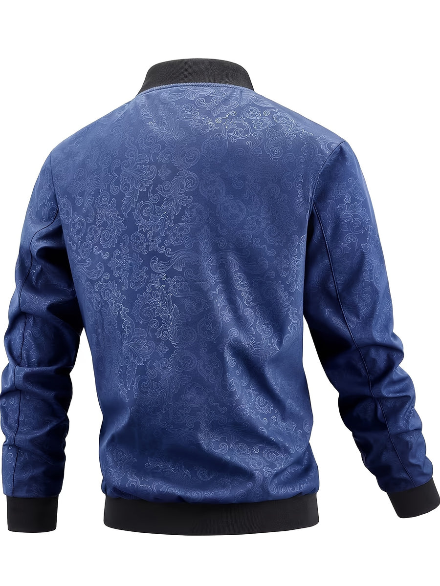 New Spring/Autumn Norwegian Print Zipper Cardigan Jacket for Men, Full-Print Loose Fit Sport Baseball Jacket, Men's Fashion Versatile Outerwear - Blue