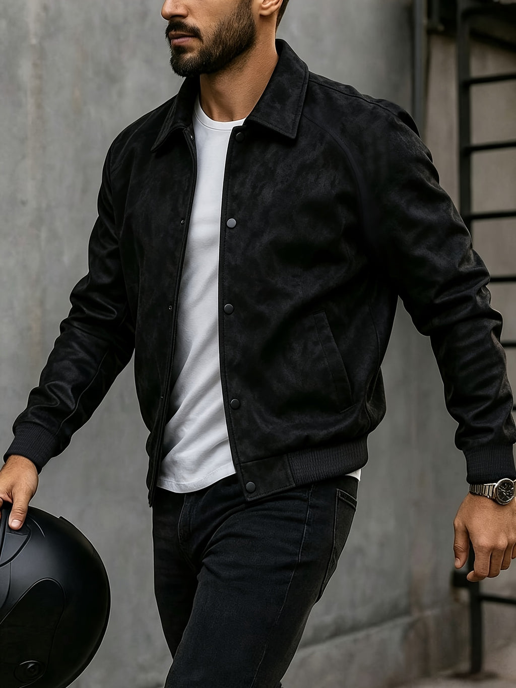 Oversized Drop-Shoulder -Like Solid Color Jacket, Trendy American High Street Vintage Workwear Outerwear, Casual Spring/Autumn Fashion Lapel Cardigan Top - Black