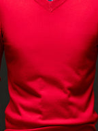 Men's V-neck Knit Base Layer, Form-fitting Without Being Tight, Accentuates a Clean Silhouette While Allowing Unrestricted Arm Movement. Suitable for Business Commutes, Family Gatherings, and Holiday Celebrations - Red