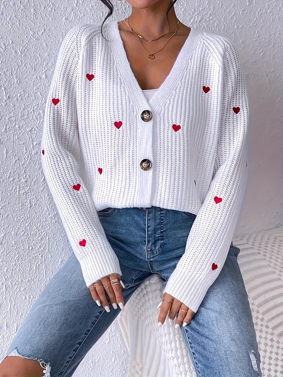LUNE Women'S Heart Embroidered Cardigan - White