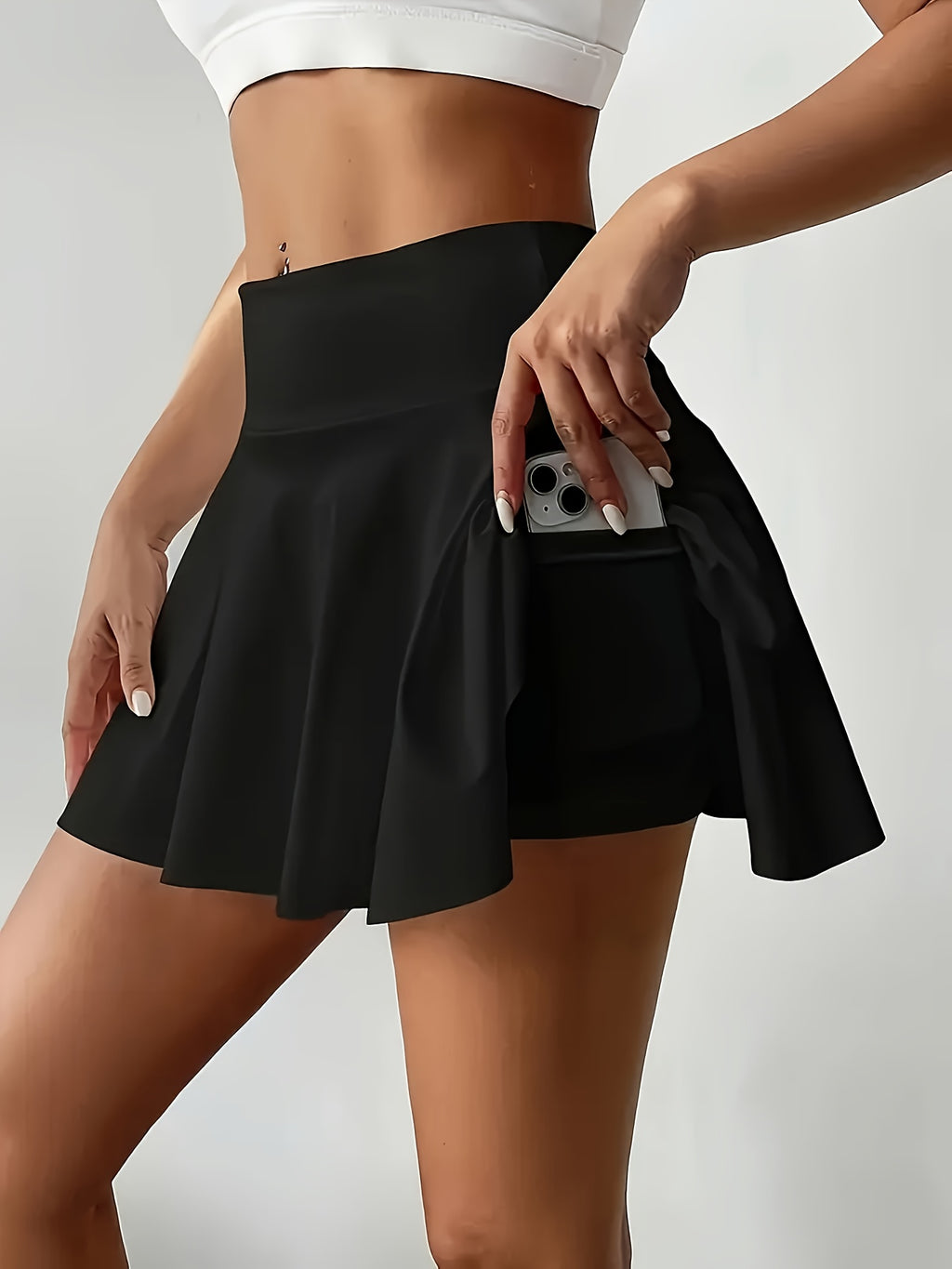Women's High-Waist Tummy Control Skort with Anti-Chafing Technology - & Everyday Non-See-Through Skirt, Side Pockets, Stretchy Non-Slip Waist Trainer, Machine Washable Pants Alternative for,, Casual Outfits - Black, Bottoms, Pleated Design - Black