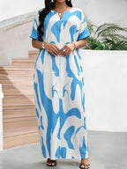 Women's Middle Eastern Robe, Casual and Comfortable V-Neck Loose Long Tunic with Slit for Beach Vacation Cover-Up Dress - Sky Blue