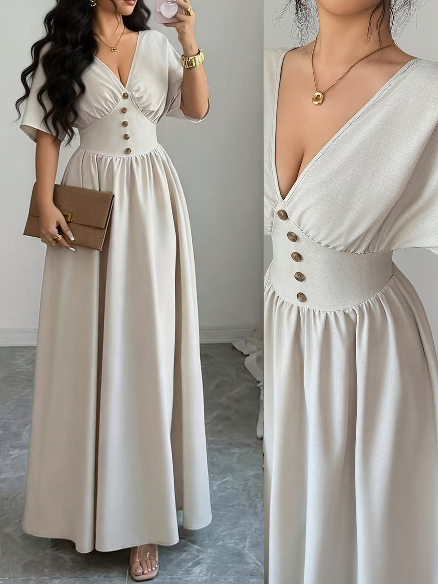 Elegant Women's Long Summer Dress - Apricot