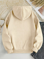D92-1pc Loose Hooded Sweatshirt, Fashionable Versatile Princess Crown Pattern Printed Hooded Sweatshirt, Spring And Autumn, Women'S Size L15172 - Apricot