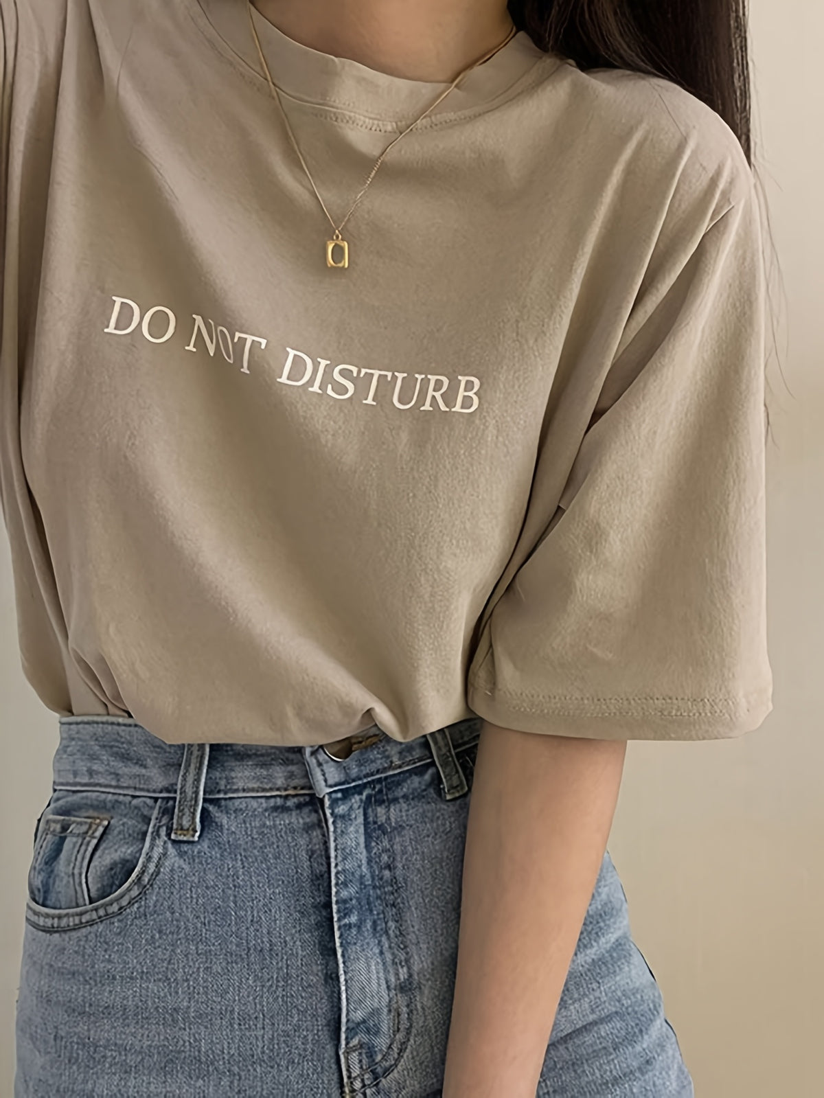 Oversized Round Neck Short Sleeve T-Shirt - Minimalist Loose Fit Casual Blouse, Machine Washable Loose-Fit Top Suitable for Seasons & Casual Attire - Comfortable Basic Wardrobe Staple - Khaki