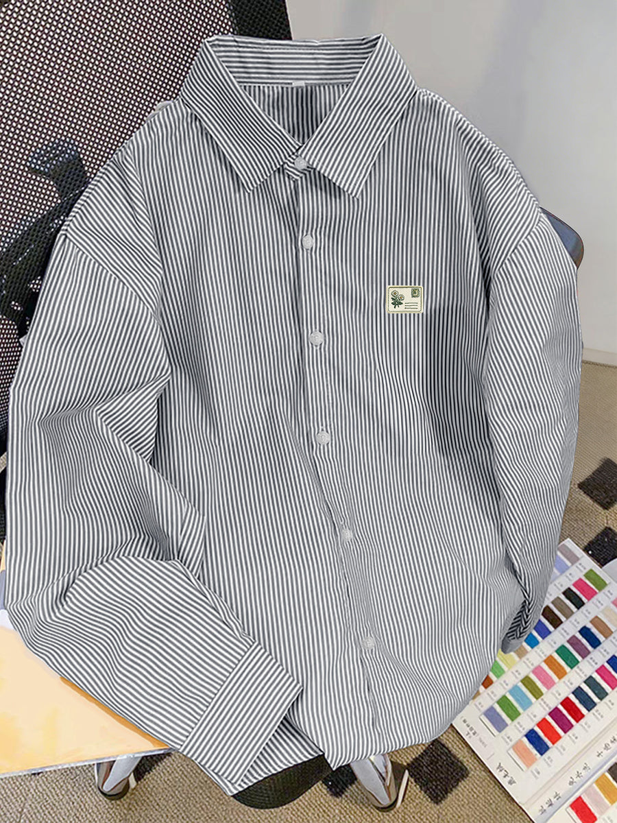 Early Spring Spring New Versatile Basic Multi-Color Optional Easy Fashion Niche Print Lapel Long Sleeve Casual Shirt - Grey