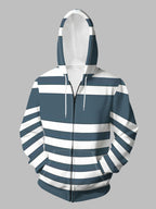Autumn Winter Men'S Casual Hoodie Gray Blue Horizontal Stripes Hooded Cardigan Vest Easy Versatile - Mixed colors