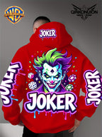 Warner Official Men'S Hoodie, Neon Clown Avatar Chess And Card Graffiti Trendy Print Design, Machine Washable, Warm And Casual for Autumn And Winter, Daily Drawstring Hoodie, Multi-Functional Sports And Leisure Loose Version - Red