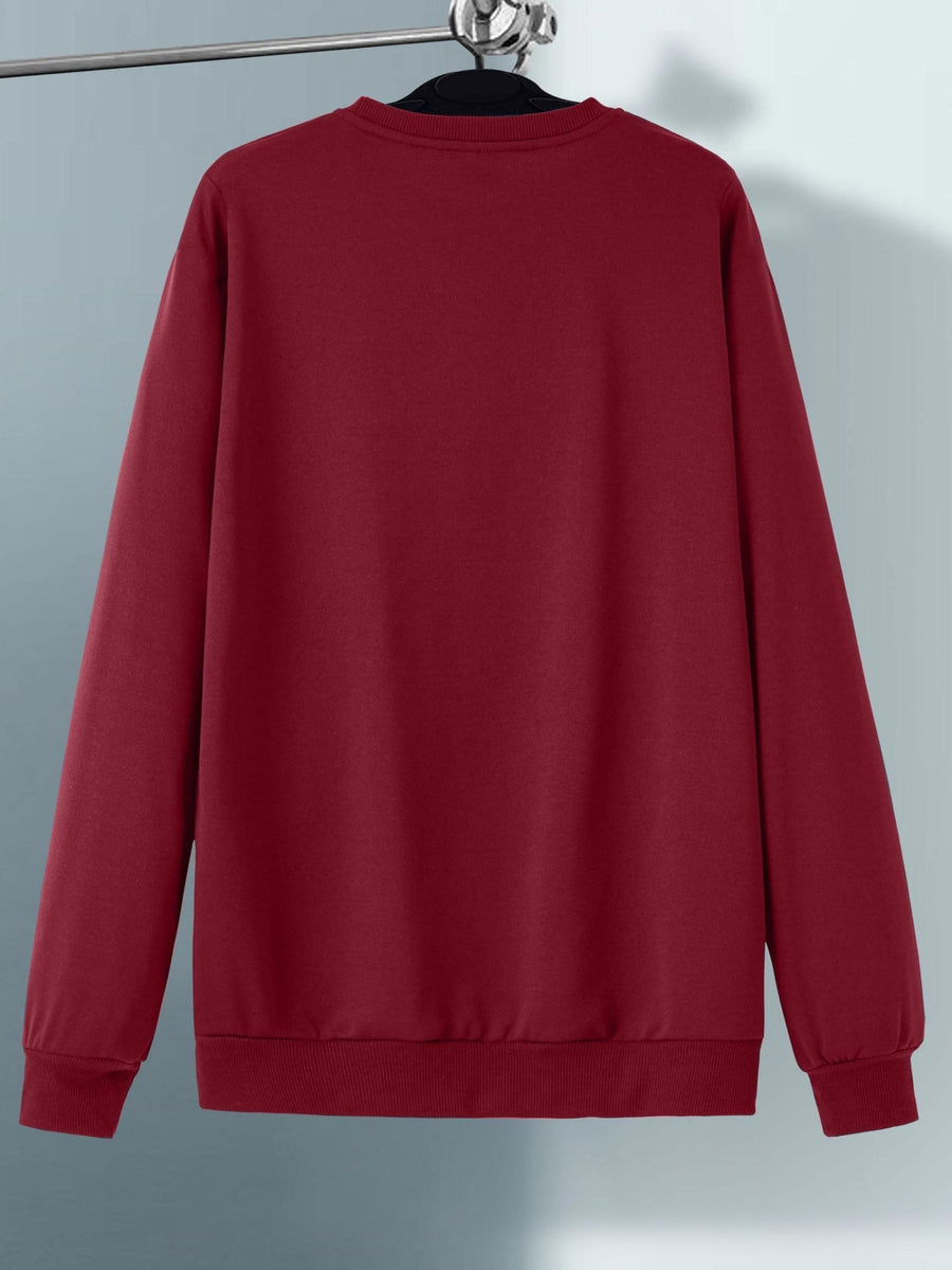 This Pullover Features a Round Neck And a Stylish Airplane Print, Making It a Versatile And Fashionable Choice for Casual Sportswear. It'S a Trendy Long-Sleeve Sweatshirt Suitable for Outdoor Activities, Perfect for Autumn And Winter Men'S Fashion - Burgundy