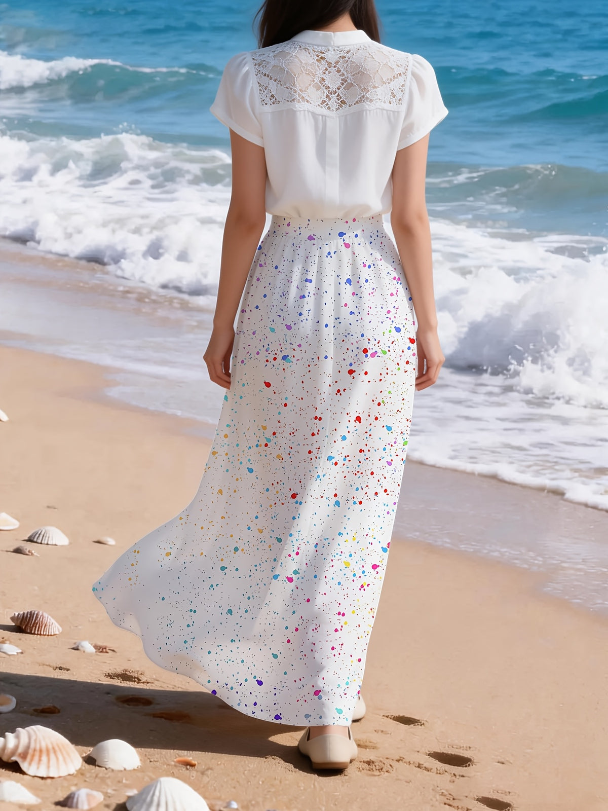 New Spring/Summer/Autumn Women's Non-Stretch Skirt with Digital Print, Fashionable Summer Wear, Elastic Waistband with 15cm Stretch for a Highly Inclusive Fit - BSQF381