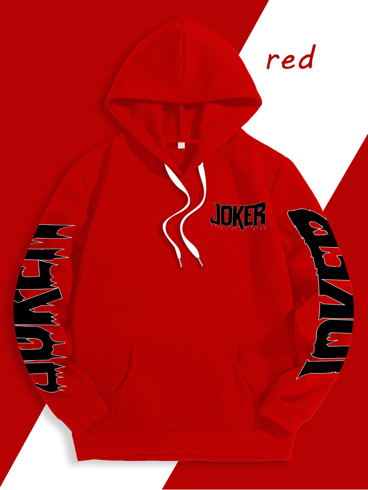 Men'S Warner DC Comics Enthusiast Autumn Winter Hooded Sweatshirt, Batman Joker Half-And-Half Black White Sketch Double-Sided Print Loose Casual Hoodie, Suitable for Superhero Fans, Campus Daily Outings, Casual Shopping - Red