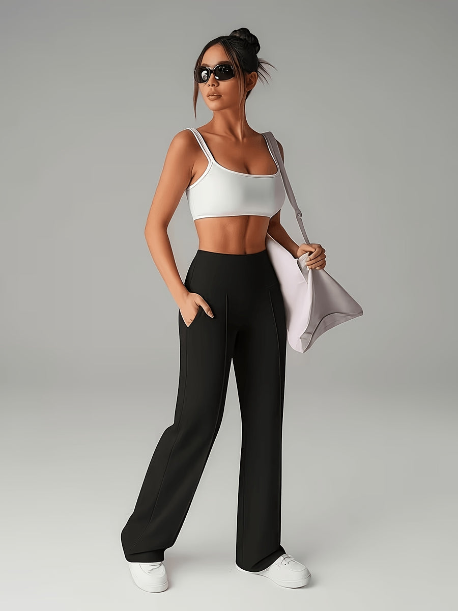 Plus Size, Women's Casual Pants with Pockets, High-waisted Stretch Pants. Suitable for All Seasons, These Women's Long Pants Are Perfect for Both Home and Outdoor Wear - Black