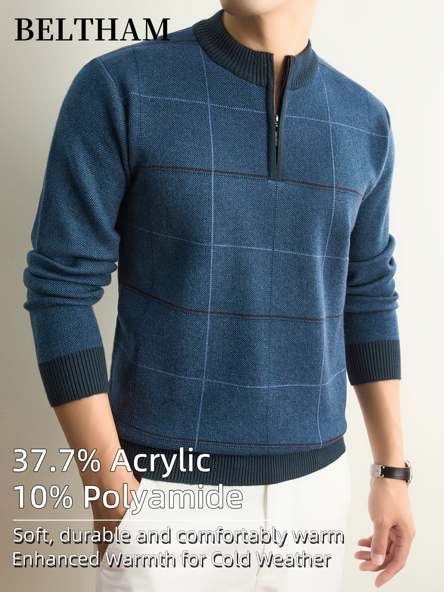Men' Thick Warm Winter Knit Sweater Half-Zip Collar Pullover - Soft Thermal Long Sleeve Round Neck Sweater Suitable for Casual, Business, Outdoor Wear, Ideal Gift for & Husband, Fishing, Camping, Daily Use, Hand Washable - Shangqing