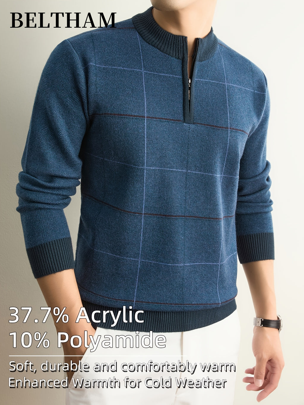 Men' Thick Warm Winter Knit Sweater Half-Zip Collar Pullover - Soft Thermal Long Sleeve Round Neck Sweater Suitable for Casual, Business, Outdoor Wear, Ideal Gift for & Husband, Fishing, Camping, Daily Use, Hand Washable - Shangqing