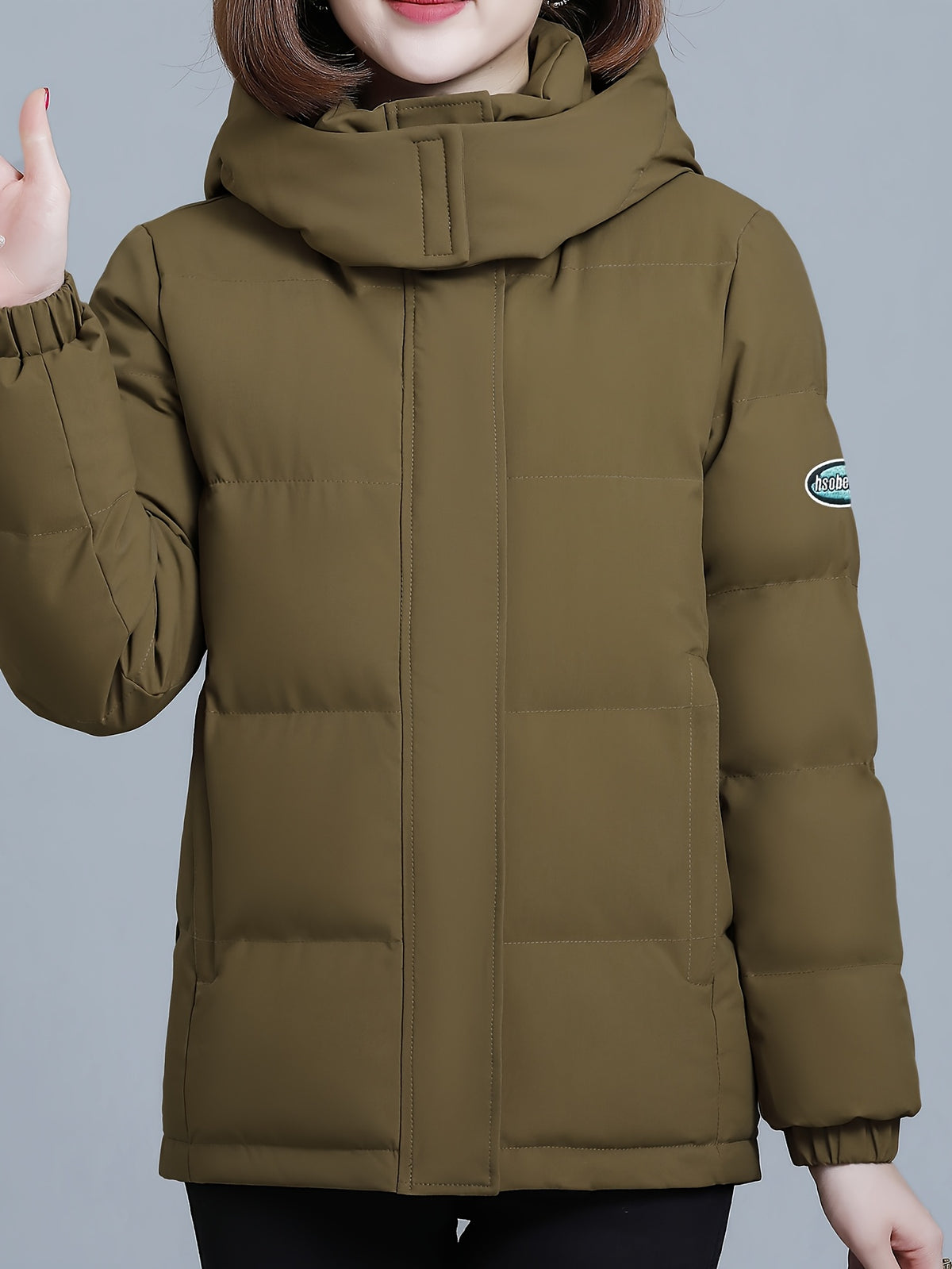 QMGA Women's Thickened Jacket Hooded Outdoor Coat with Detachable Hood & Large Pockets - Anti-Pilling Suitable for Camping,, Commuting, Winter Warm Outerwear, Zipper Closure, Elastic Cuffs, Straight Cut Jacket - Olive Green