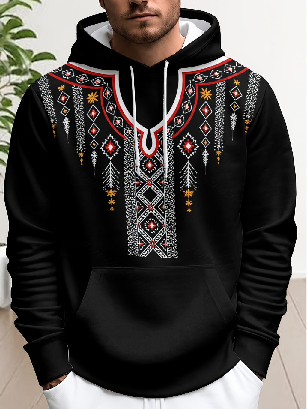 1 Men's Casual Printed Hoodie, Loose Fit with Drawstring and Pockets, Fashionable Drawstring Hoodie for Spring and Autumn - Mixed colors