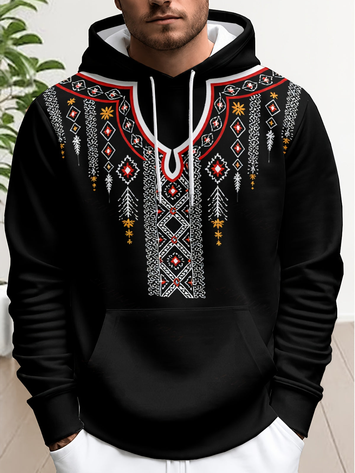 1 Men's Casual Printed Hoodie, Loose Fit with Drawstring and Pockets, Fashionable Drawstring Hoodie for Spring and Autumn - Mixed colors
