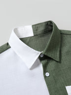 Fashion Contrast Color Men'S Short Sleeve Shirt, Casual Lapel Blouse Open Cardigan, Machine Washable, Hawaiian Beach Travel Party Style Casual Trendy Street Fashion Top, As a Gift - Green