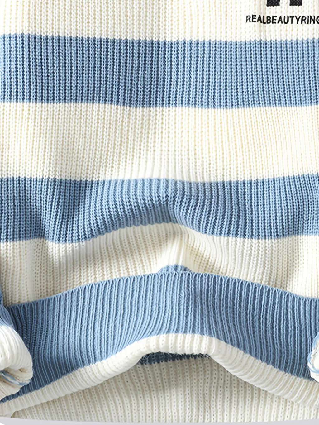 2026 Autumn And Winter Youth Men'S Round Neck Knitted Shirt Multi-Color Splicing Stripe Casual Fashion Versatile Top - Blue