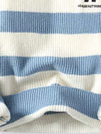 2026 Autumn And Winter Youth Men'S Round Neck Knitted Shirt Multi-Color Splicing Stripe Casual Fashion Versatile Top - Blue