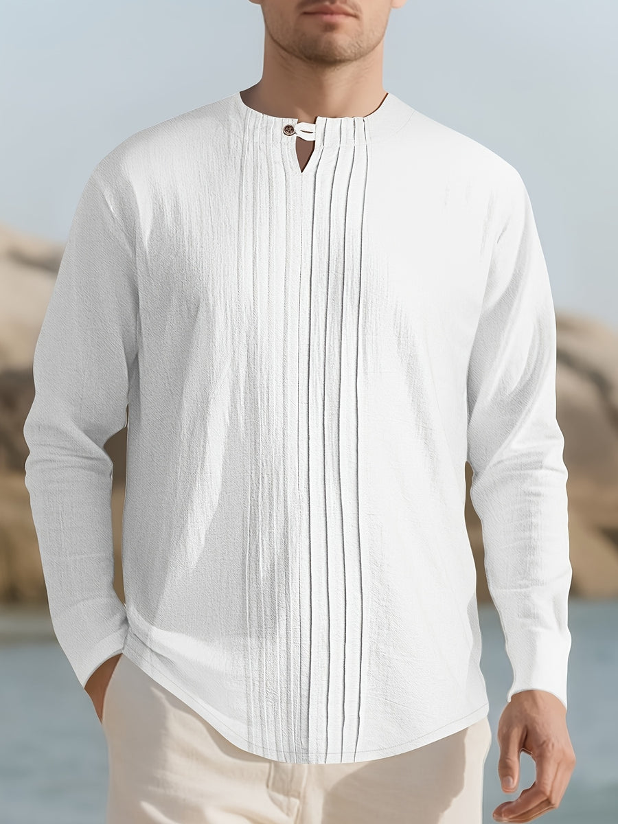 Men's Casual Shirts, Long-sleeve Casual Shirts, T-shirts, Men's Fashion Casual Wear, Solid Color Linen Long-sleeve Shirts, Breathable and Comfortable Short-sleeve Design, Quick-drying Fabric, Suitable for Wearing in Late Spring, Summer, and Early - White