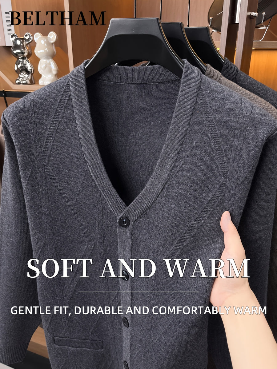 Autumn Winter Men Thick Knit Cardigan, Ideal Gift for Dad and Father, Button Design with Pockets, Warm Cold Resistant Soft Comfortable Sweater, Elegant Versatile Top Cardigan Coat for Daily Casual Business Sports Fishing Camping Wear - Medium Gray