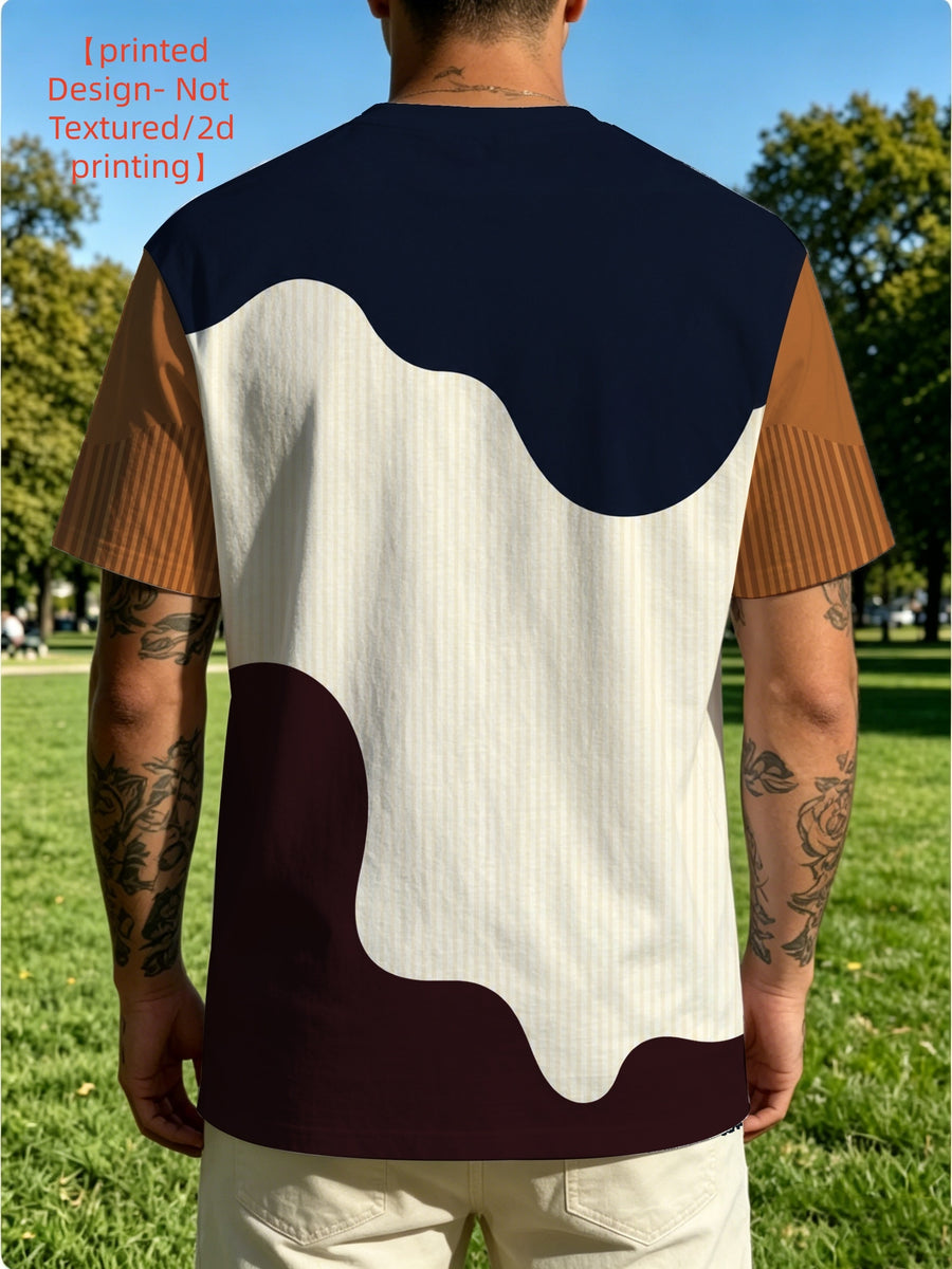 [Printed Design - Not Textured/2D Printing] Men'S Contrasting Color Chicago Letter Print Round Neck T-Shirt, Soft And Comfortable Outdoor Fitness Short Sleeve Trendy Holiday Gift - Mixed colors
