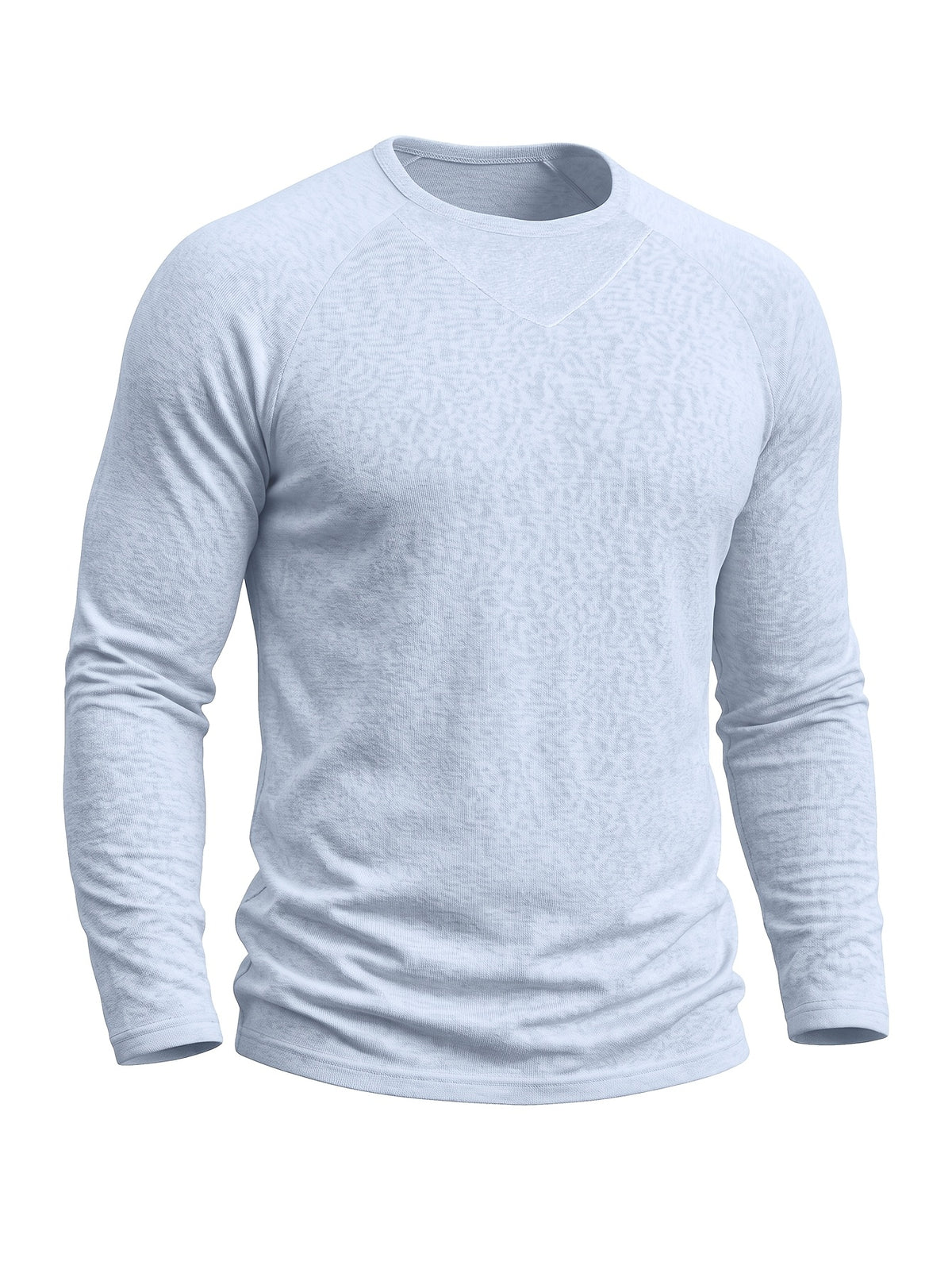 Cross-Border Men's Long-Sleeve Cotton-Linen Crew Neck T-Shirt, European and American Men's Autumn/Winter Pullover Base Layer Top - Light Blue