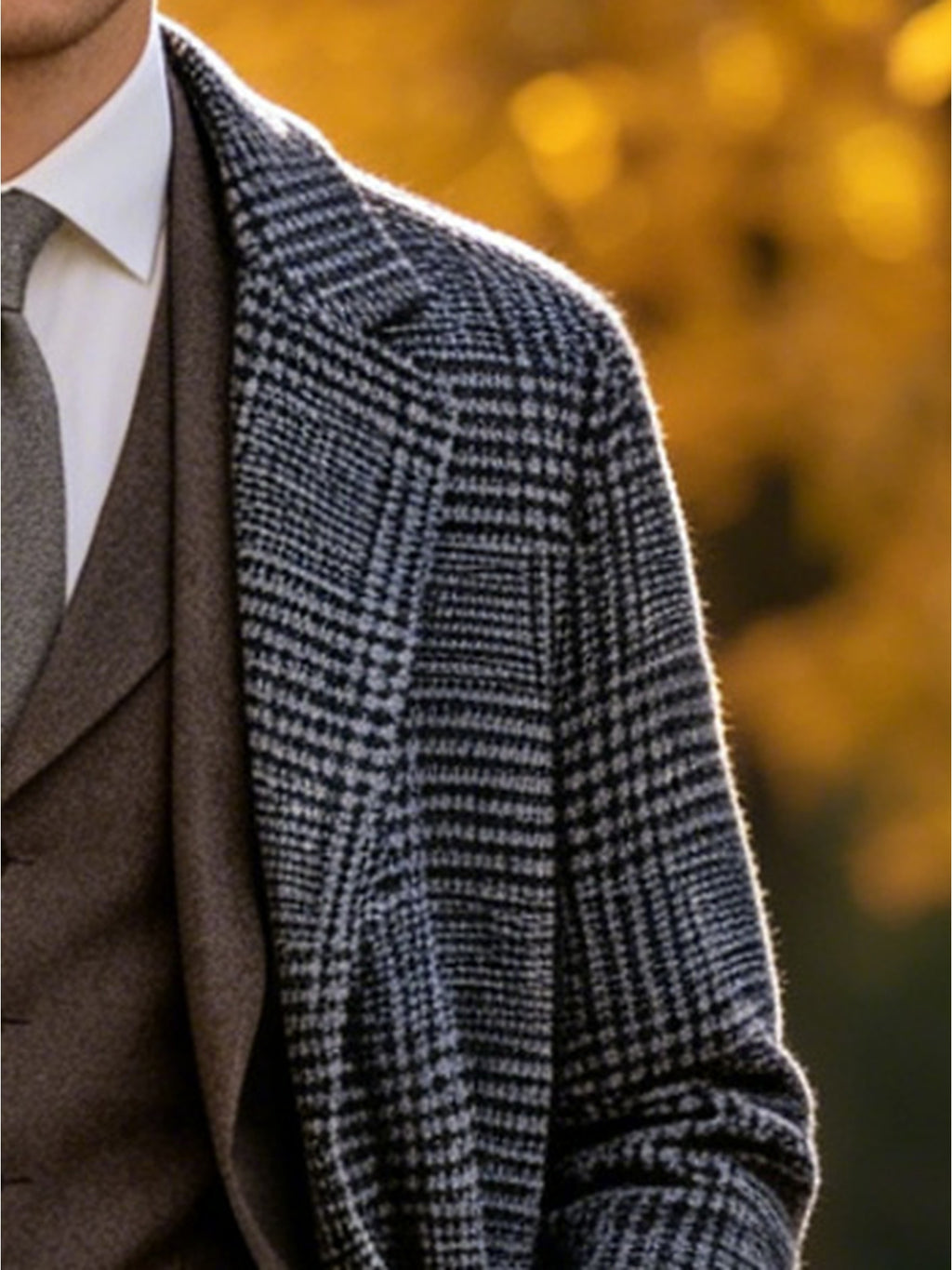 Men'S Houndstooth Coat, Blazer Lapel Mid-Length Jacket, Autumn Winter British Style Coat (Free Gloves) P - Grey