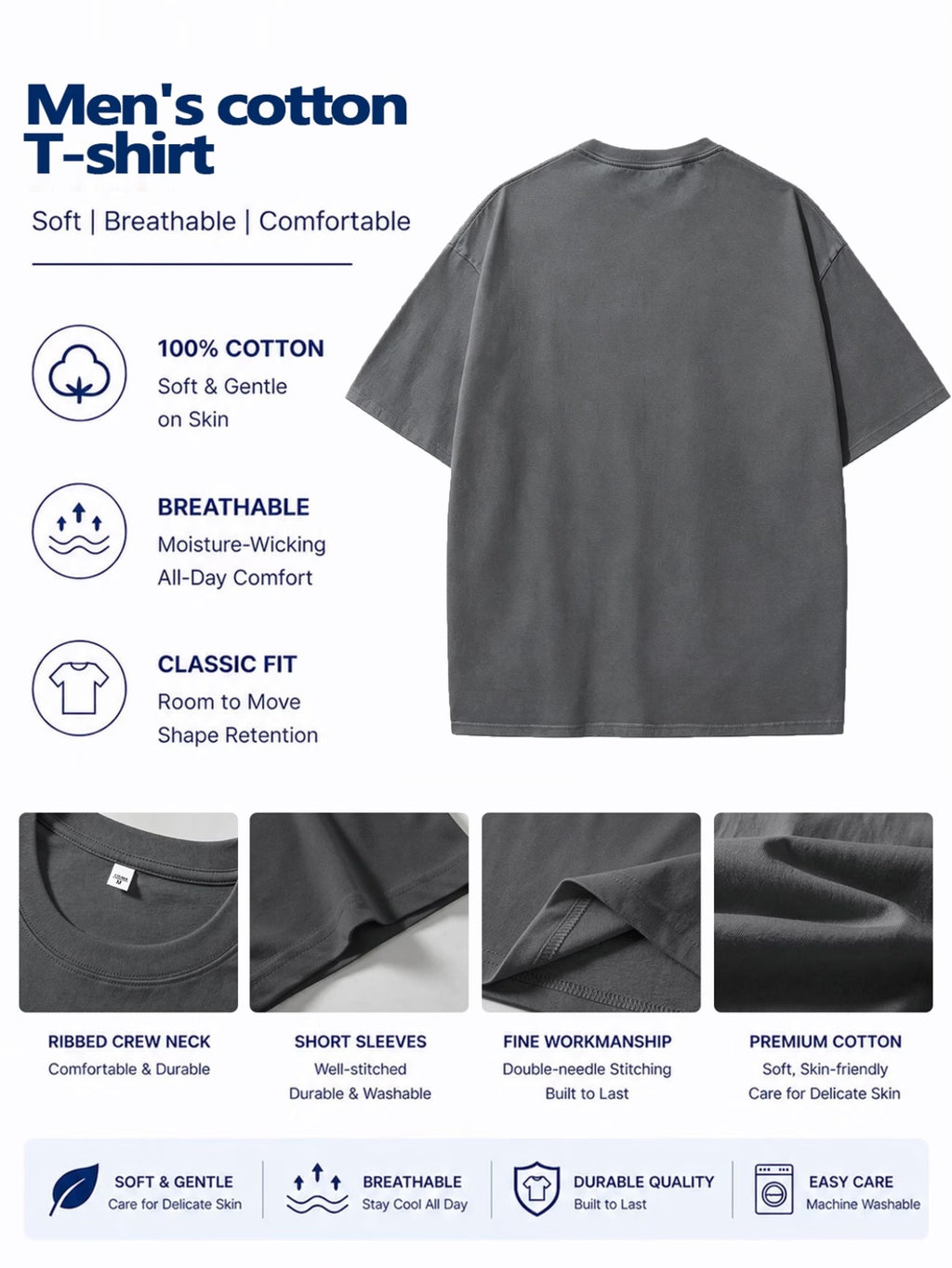Unisex Summer Loose Round Neck Short Sleeve T-Shirt, Suitable for Daily Commute, Street Outings, City Travel, And Gatherings, Large Superman S Logo Hand-Drawn Sketch Print on Back, Small Pattern on Chest, Easy Artistic Atmosphere - Dark Gray